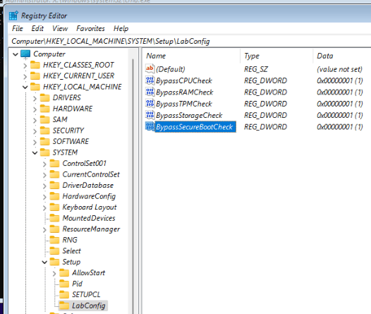 The final configuration of the Registry Editor window